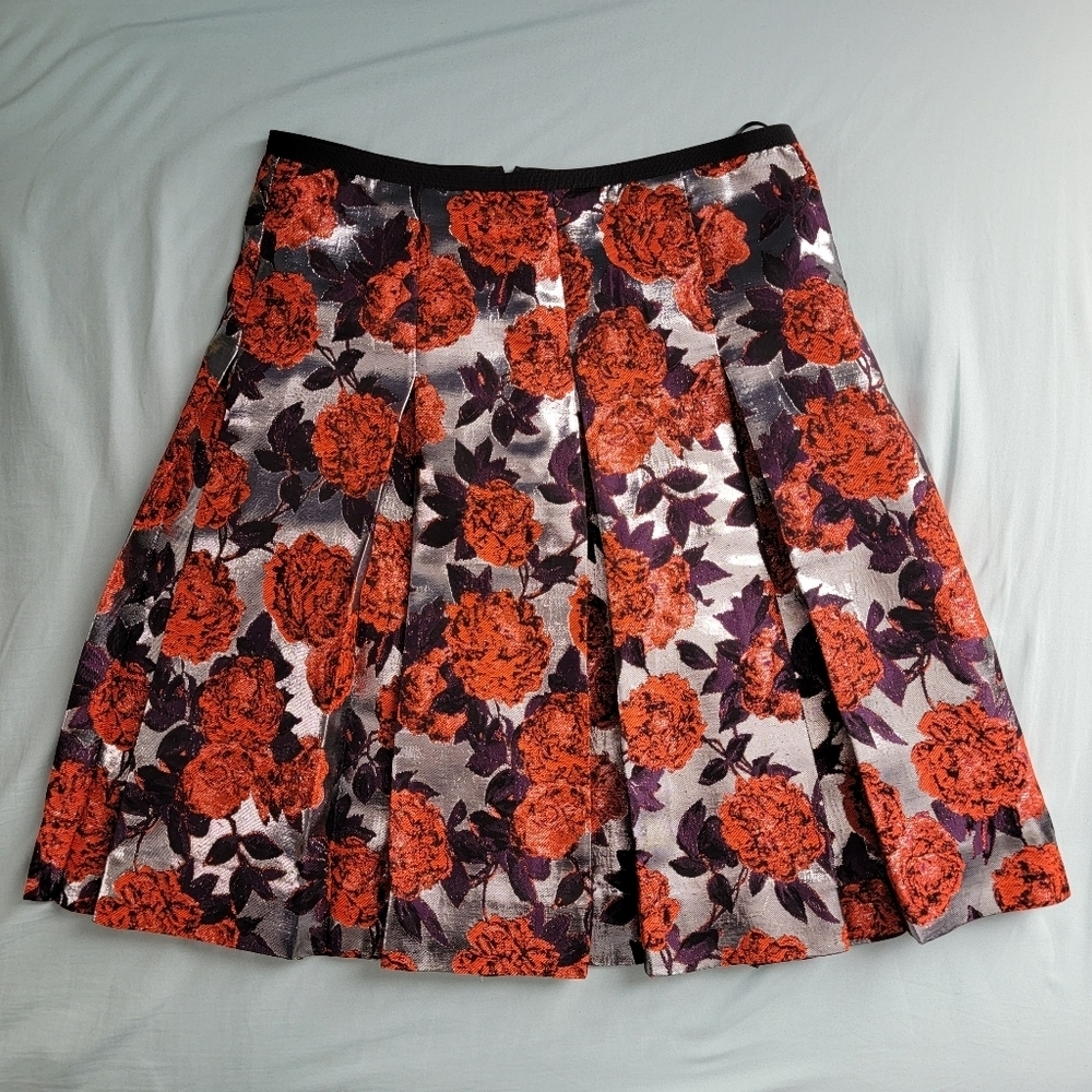J.Crew Metallic Jacquard Floral Pleated Skirt Women's Size 2